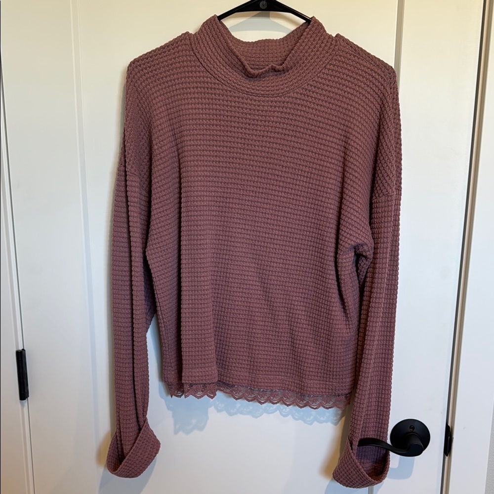 Xhilaration Pink Cowl Neck Sweater with Lace Trim